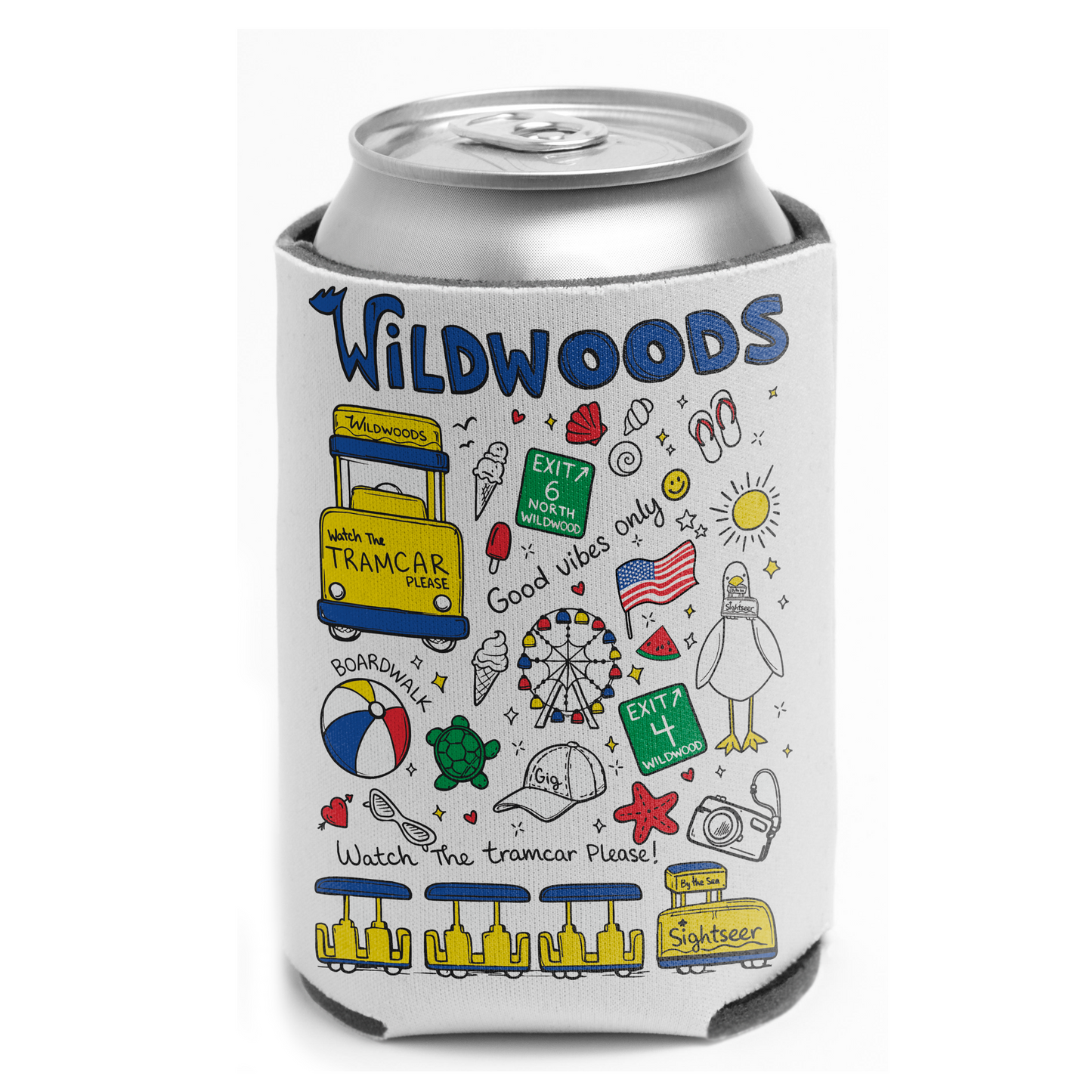 Wildwood Tramcar Collage Koozie