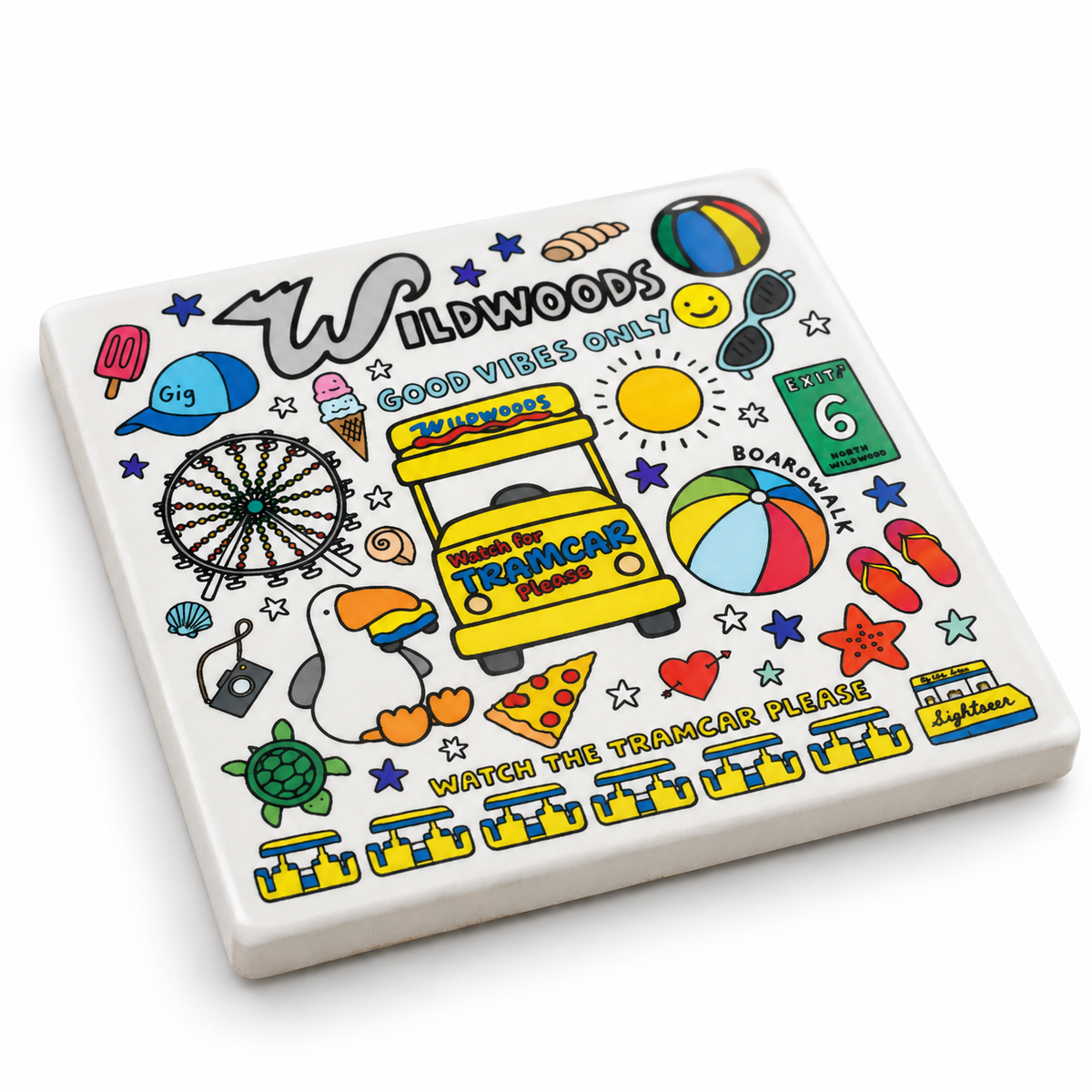 Wildwood Tramcar Collage Coaster
