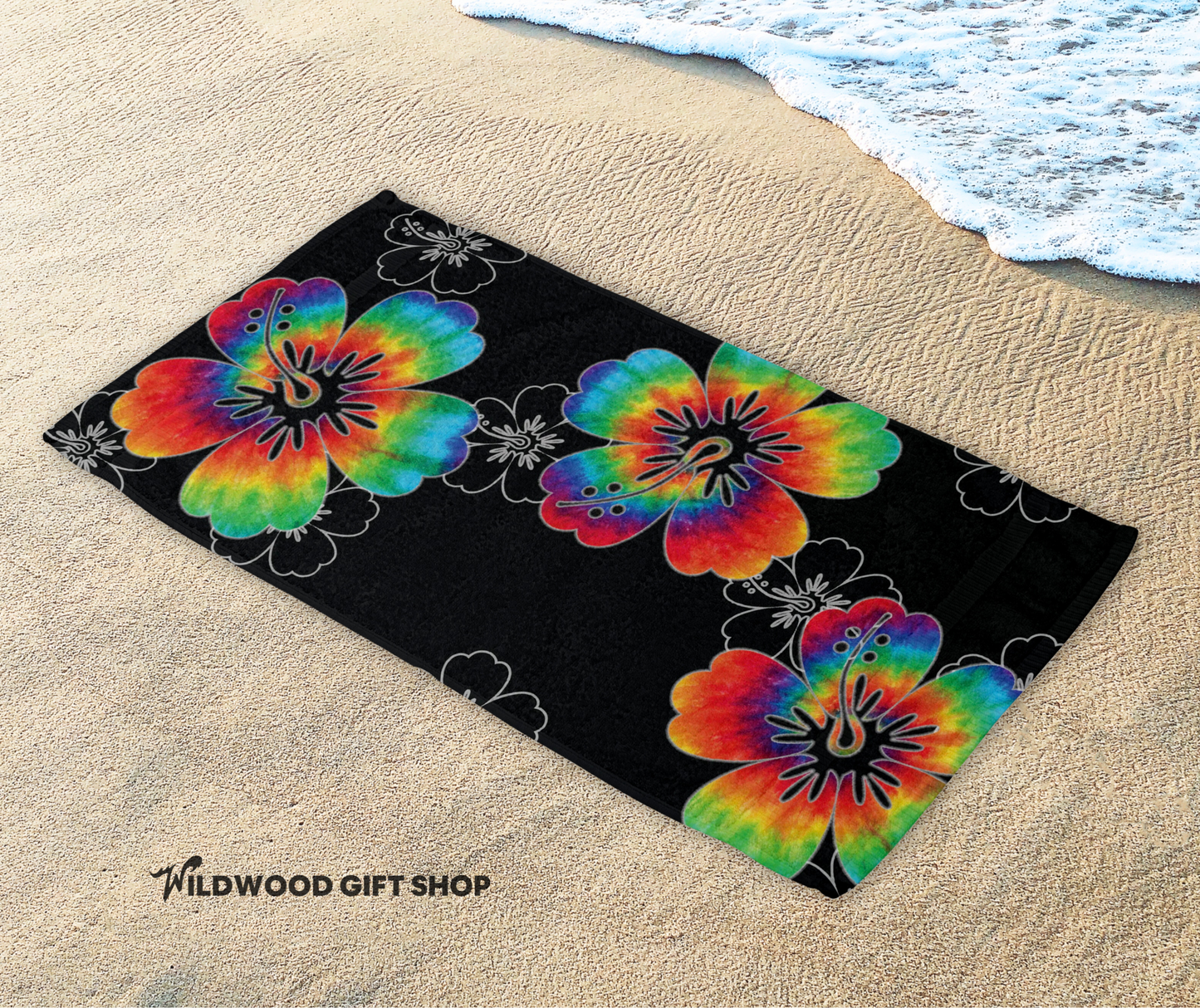 Black and flowers Beach Towel (30x60)