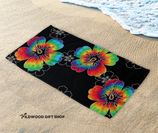 Black and flowers Beach Towel (30x60)