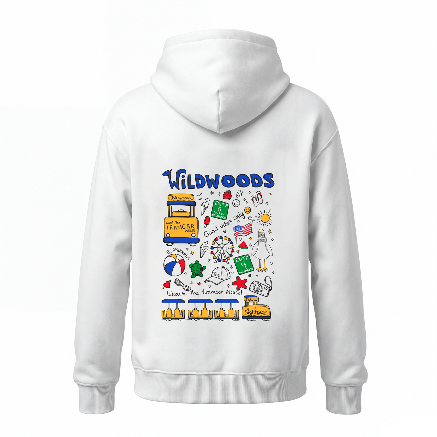 Wildwood Tramcar Collage Screen Printed Hoodie