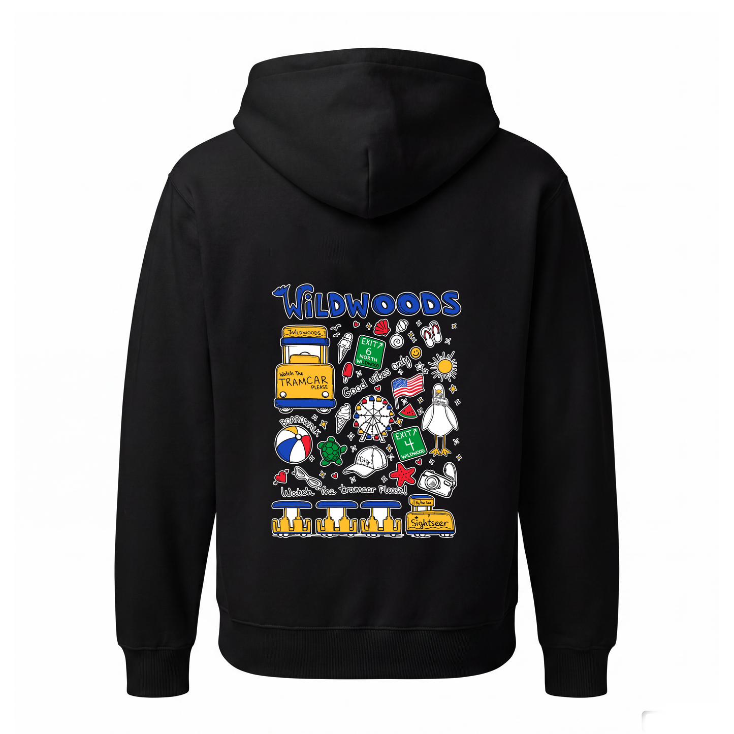 Wildwood Tramcar Collage Screen Printed Hoodie
