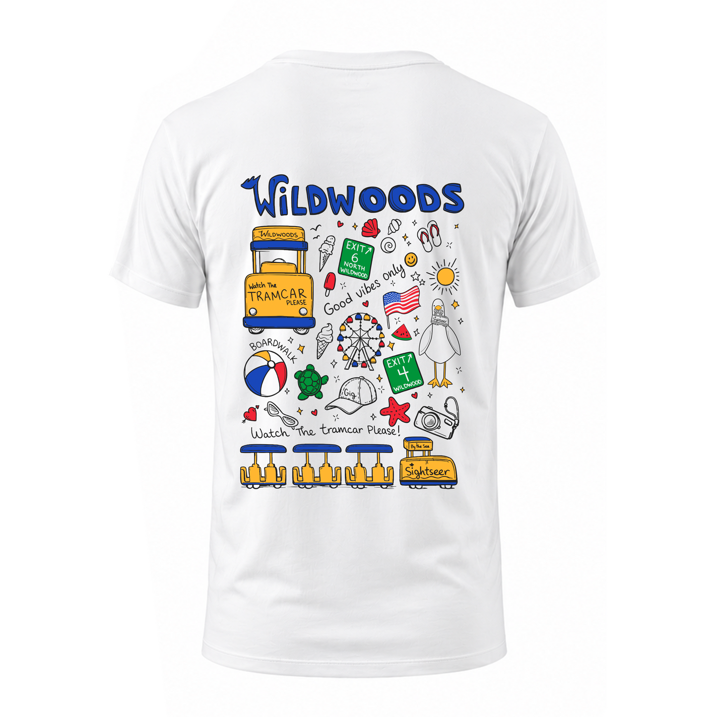 Wildwood Tramcar Collage Screen Printed T-Shirt