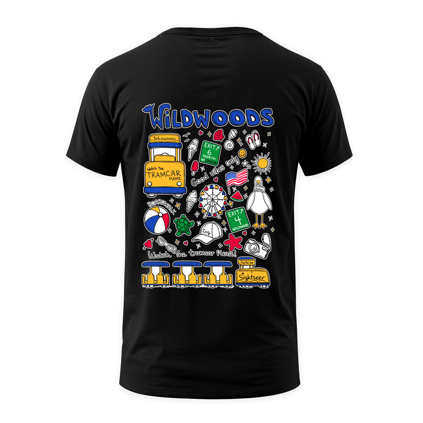 Wildwood Tramcar Collage Screen Printed T-Shirt