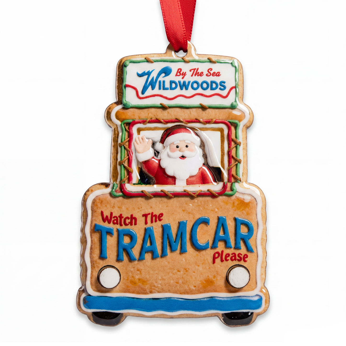 OR-9134 Santa Wave Gingerbread Tramcar Ornament