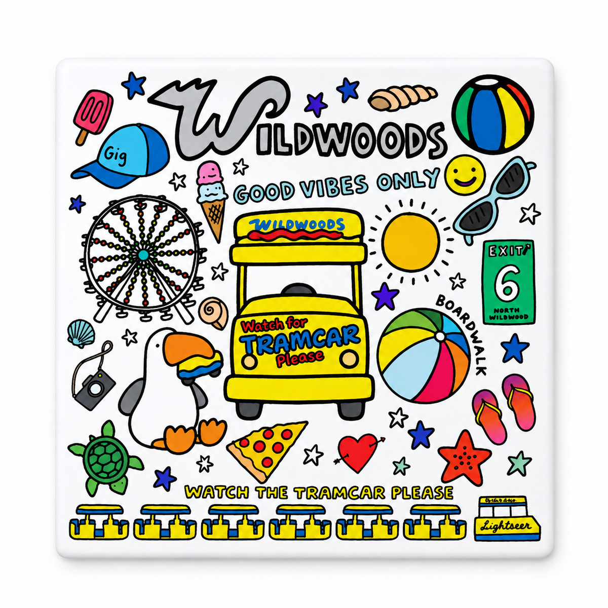 Wildwood Tramcar Collage Coaster