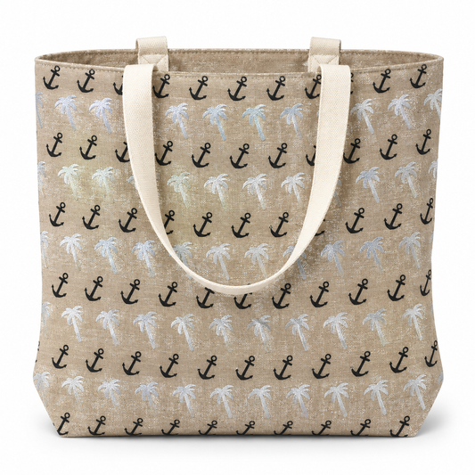 Tropical Palms & Anchors Pattern Tote