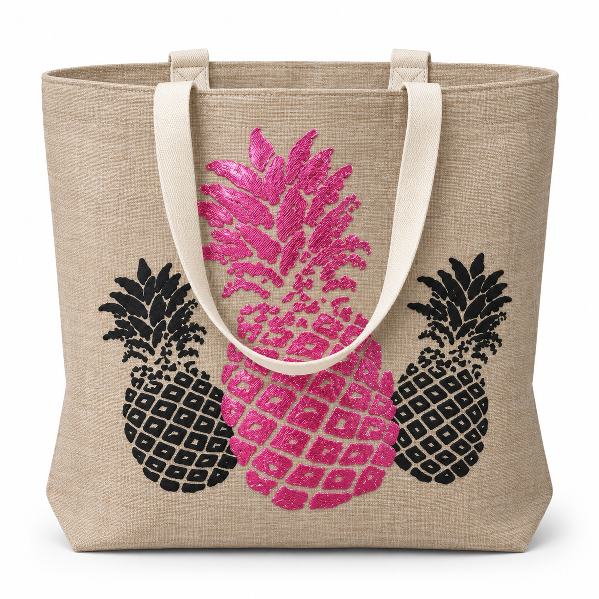 Hot Pink & Black Pineapple Tote