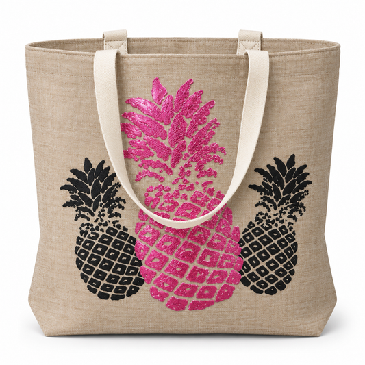 Hot Pink & Black Pineapple Tote