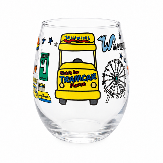Wildwood Tramcar Collage Stemless Wine Glass
