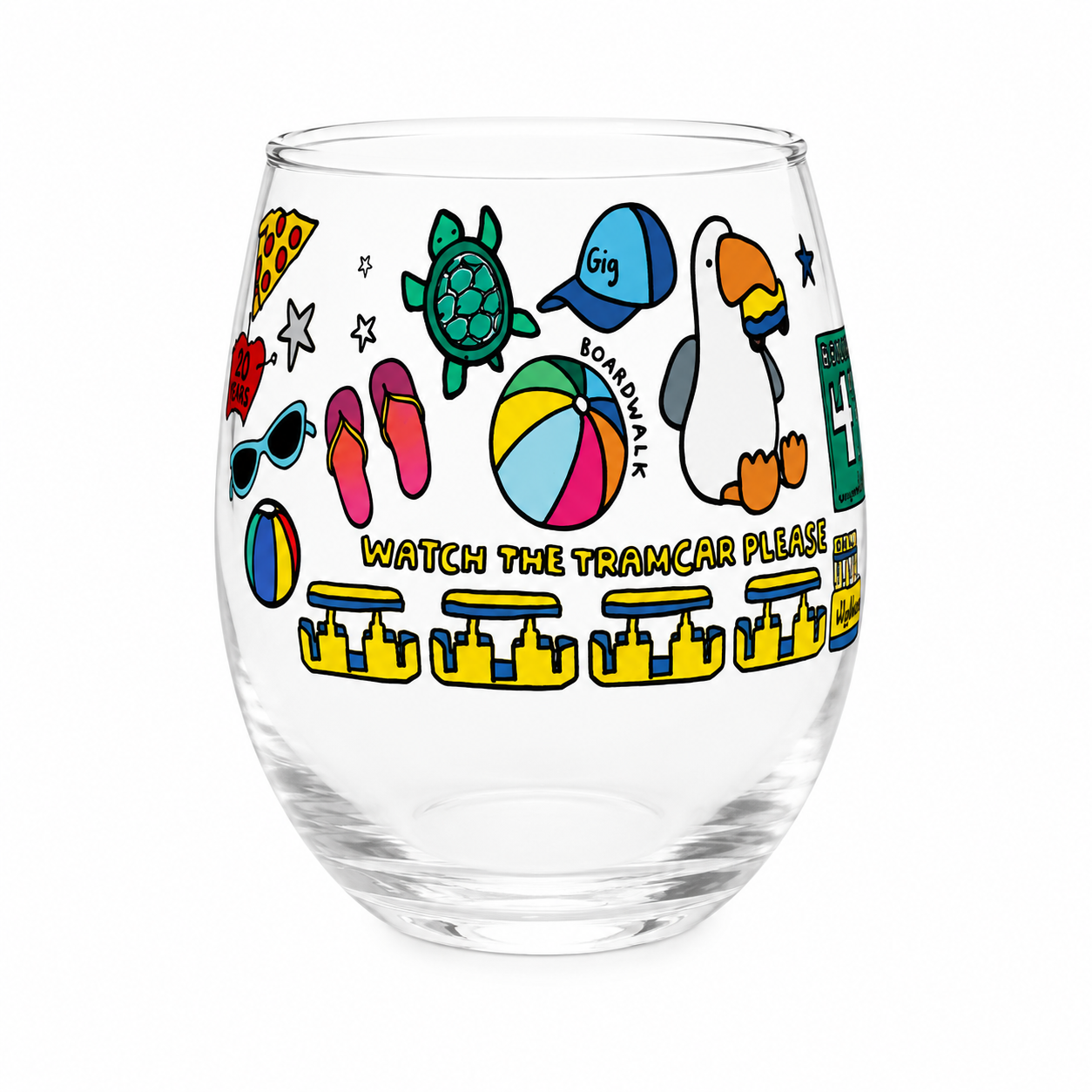 Wildwood Tramcar Collage Stemless Wine Glass